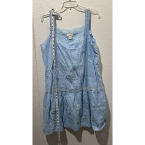 Sundance Long Tunic Top Sz XL Blue Lace Eyelet Cotton Beachy